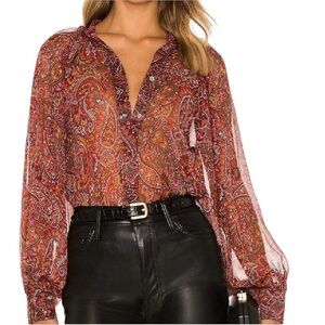 MISA sheer paisley print button down long sleeve top size M excellent condition